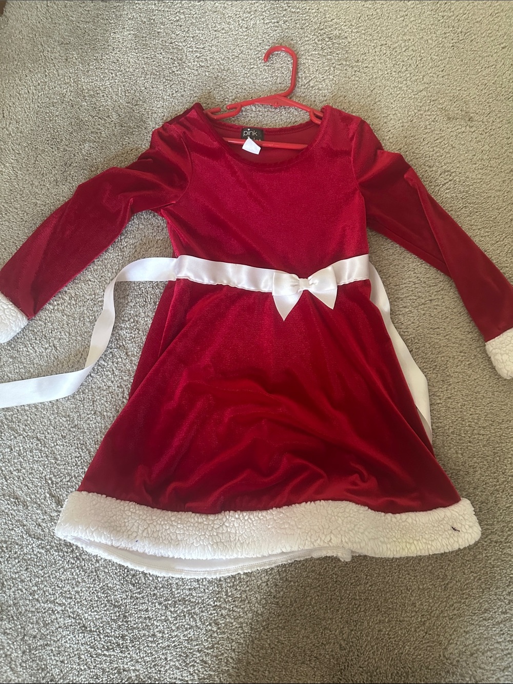 Pink & Violet Red Velvet Holiday Dress with White Bow